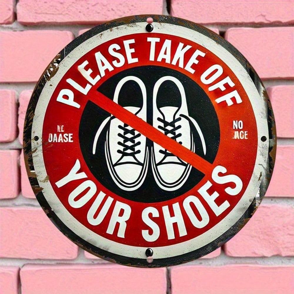 Vintage Metallschild Bitte Schuhe Ausziehen Retro D Flach Rund Wanddekor x Zoll Aluminium Rustikales Schild für Eingangsbereich Haus Gar