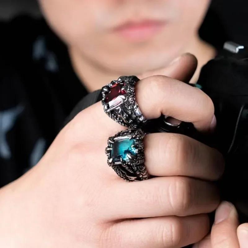 New Gothic Vintage Crystal Zircon Dragon Claw Ring for Men Gram Biker Punk Rock Hip Hop Opening Rings Cool Jewelry