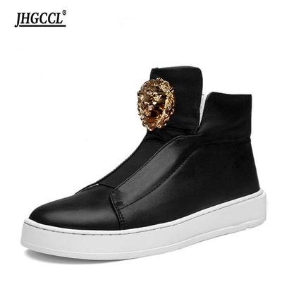 Mode Neue schwarze Herrenschuhe im Stiefelstil Herrenschuhe High-Top-Schuhe Plateauschuhe Rindsleder Freizeitschuhe Übergröße Herrenschuhe A2