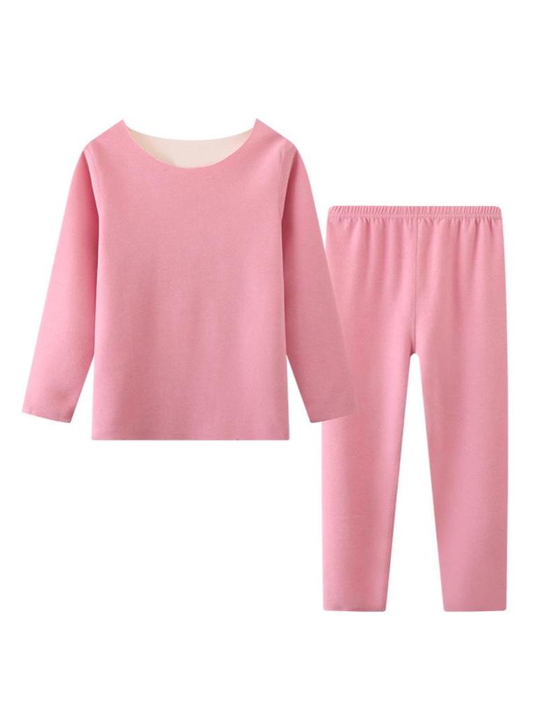 2025 Autumn/Winter Kids' Thermal Underwear Set – Warm Solid Color Base Layer, Long Sleeve & Pants Two-Piece Pajamas