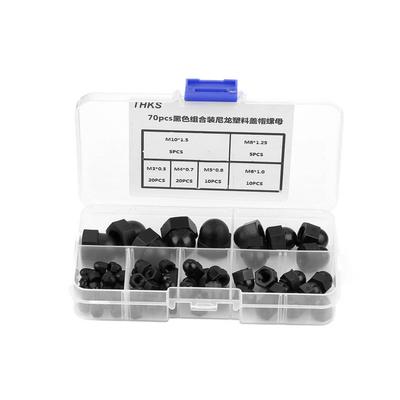 Kit 70 Pezzi Dadi Acorn in Nylon M3M4M5M6M8M10 Dadi Esagonali Testa a Cupola (Nero)