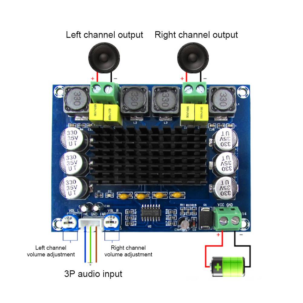 TPA3116 D2 DC 12V 24V 120W*2 Digital Audio High Power Amplifier Board Dual-channel Stereo High Power Subwoofer Board Kit XH-M543