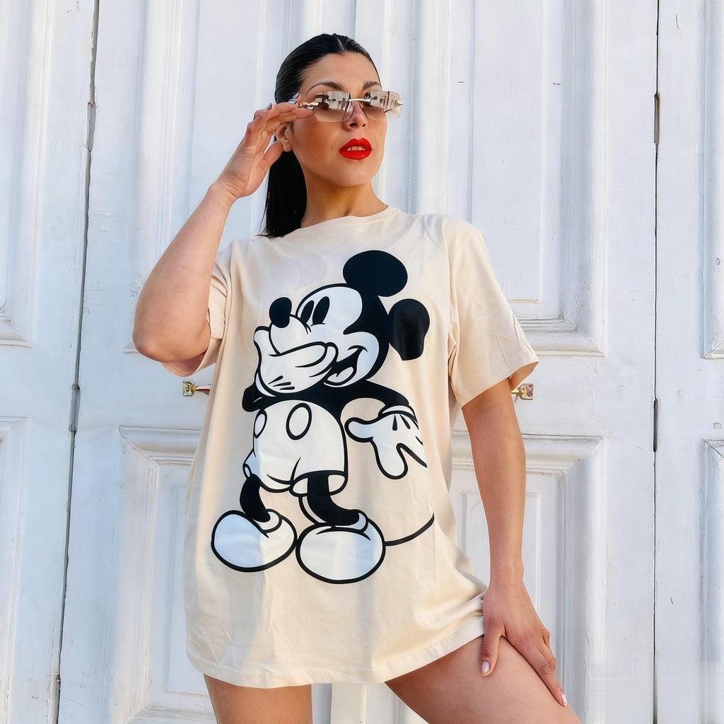 Damen T-Shirt Disney Mickey Maus Minnie Vintage Baumwolle Oberteile Lässig Kurzarm Niedlich Cartoon Druck Straßenmode Sommer Neu