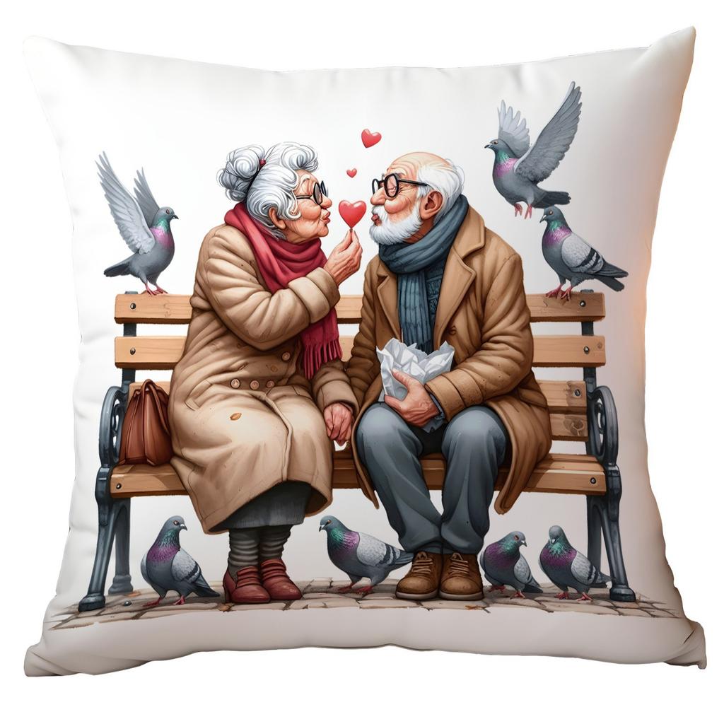New Valentine's Day Pillow Cover Fun Watercolor Valentine's Day Old Couple Push Cover Home Cushion Cover