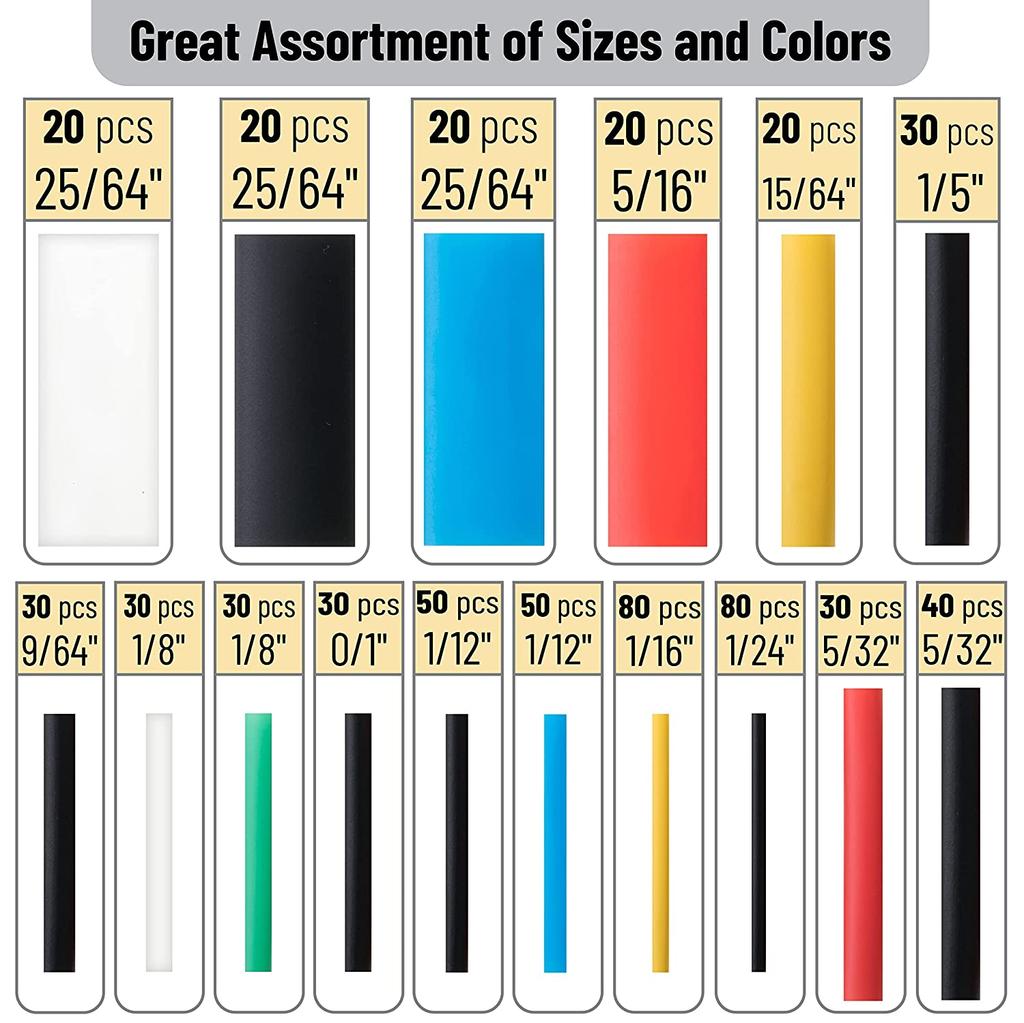 580/328/127PCS Heat Shrink Tubing Kit 2:1 Shrinkable Wire Shrinking Wrap Tubing Wire Connect Cover Protection with Hot Air Gun
