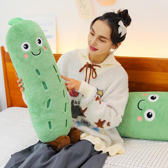 Smil Agurk Plysjdukke Bedårende Grønnsaks-Emotikon Kastepute Myk Utstoppet Grønnsaksleke Dekorative Gaver