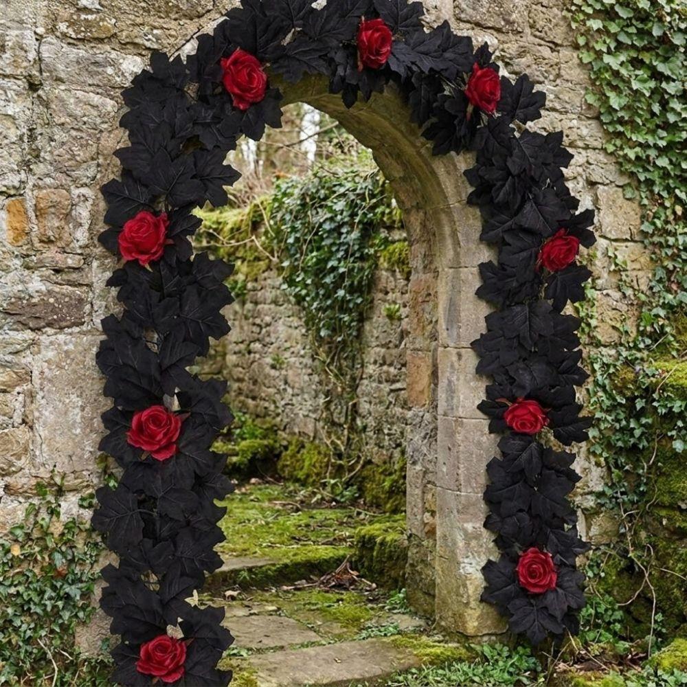 Gothic Style Halloween Maple Leaf Rose Vine Lifelike Artificial Plant Christmas Decor