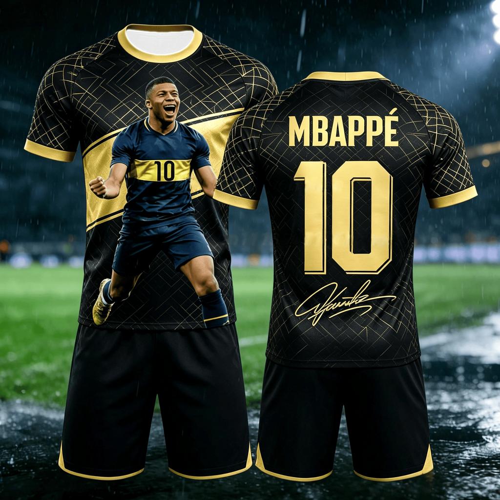 Mbappe No.10 Theme Technology Style Printed Signature Design Sport Leisure Breathable Family Matchingkids Jersey Set