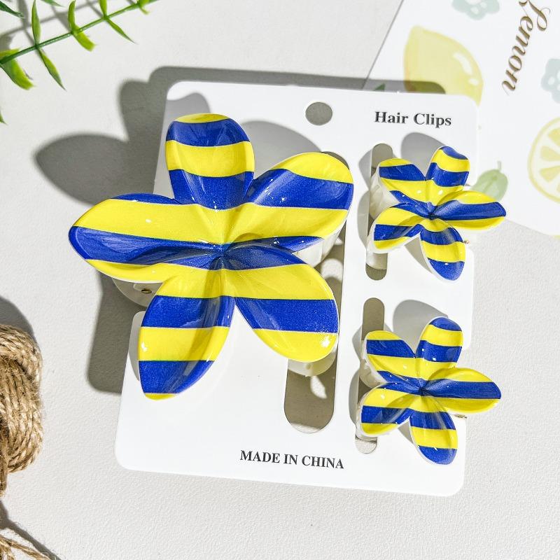 Printed Flower Clip Set High-end Seaside Vacation Flower Hair Clip Shark Clip Hair Accessory