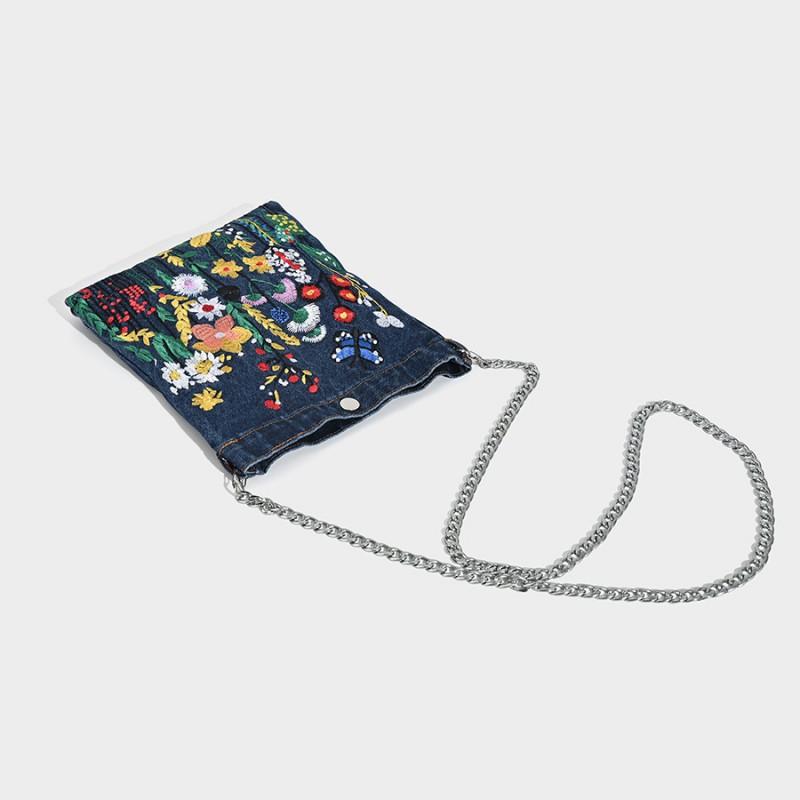 Embroidery Denim Bag Street Personality Trend Student Flower Three-dimensional Shoulder Design Underarm