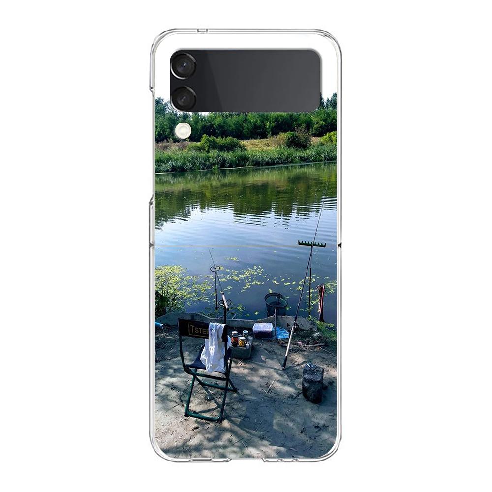 Fishing Phone Case For Samsung Galaxy Z Flip 3 4 5 Hard Folding Clear PC Bumper For Samsung Z Flip 6 Back Cover
