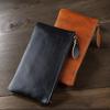 Ultra Thin Wallet Men's and Women's 6-inch Mobile Phone Bag Zipper Long Design Large Capacity Fashionable and Casual Top Layer Cowhide Clutch Bag