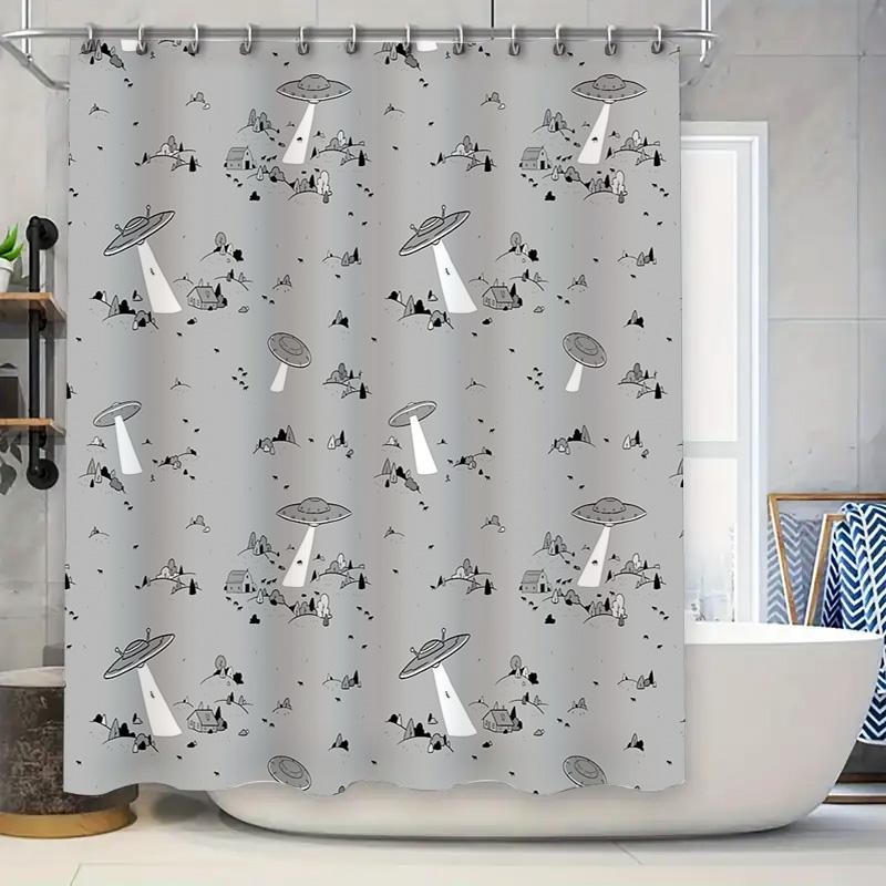 Bathroom Shower Curtain Galaxy Space Alien Ufo Stars Planet Universe Decor Modern Home W60H190(CM)-1 Pcs