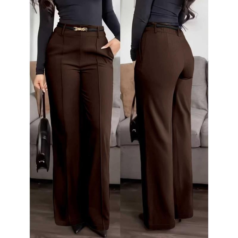 Pantaloni Lunghi da Donna a Gamba Dritta, Colore Unito, Tasche con Zip, per Lavoro e Pendolarismo