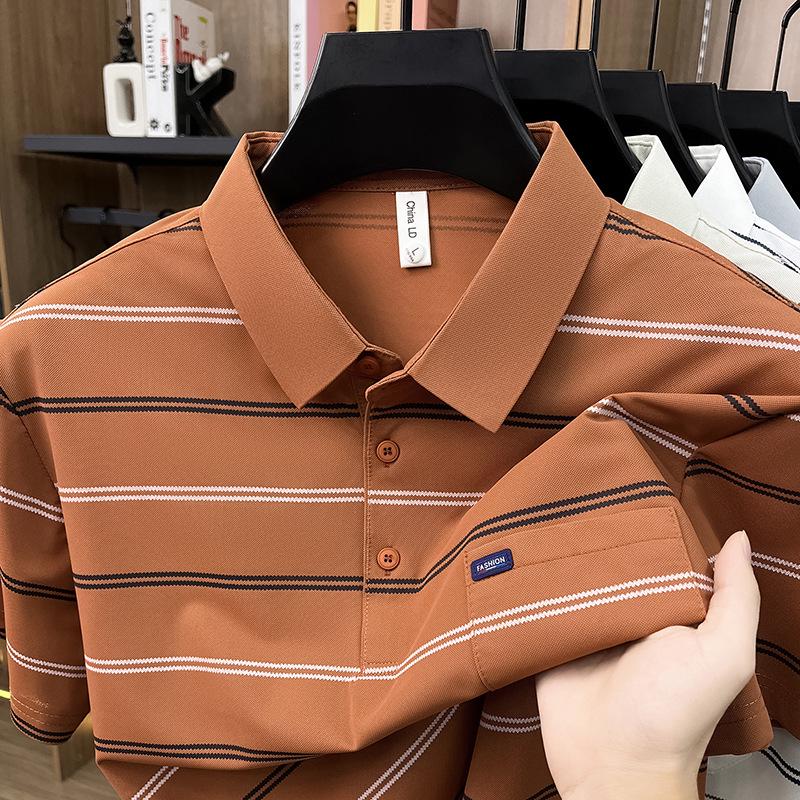 Polo Estiva a Righe da Uomo con Revers e Tasca Vera - Top Casual da Lavoro a Maniche Corte