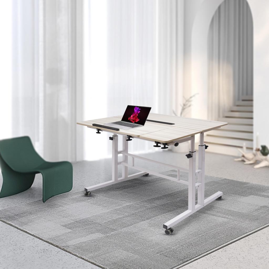 Mobile Standing Desk Stand Up Desk, Height Adjustable Home Office Desk with Standing & Seating 2 Modes, Tilting Tabletop