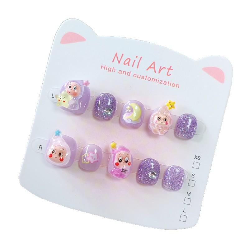 Purple Sparkle Star Cartoon Nail Art Stickers for Kids - Cute, Playful, Wearable Nails