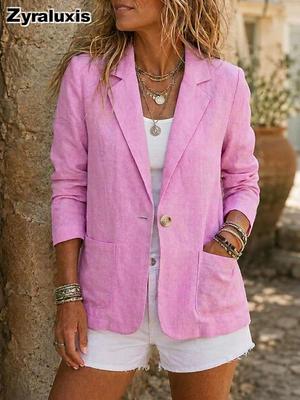 Spring/Autumn Women's Casual Elegant Blazer Jacket with Pocket Button Long Sleeve Stand Collar Coat Top