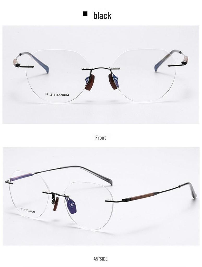 2025 Randlose Retro Sandelholzbrillen: Damen Leichter Luxus ohne Sehstärke, Blaulichtfilter mit Business-Herrenstil.