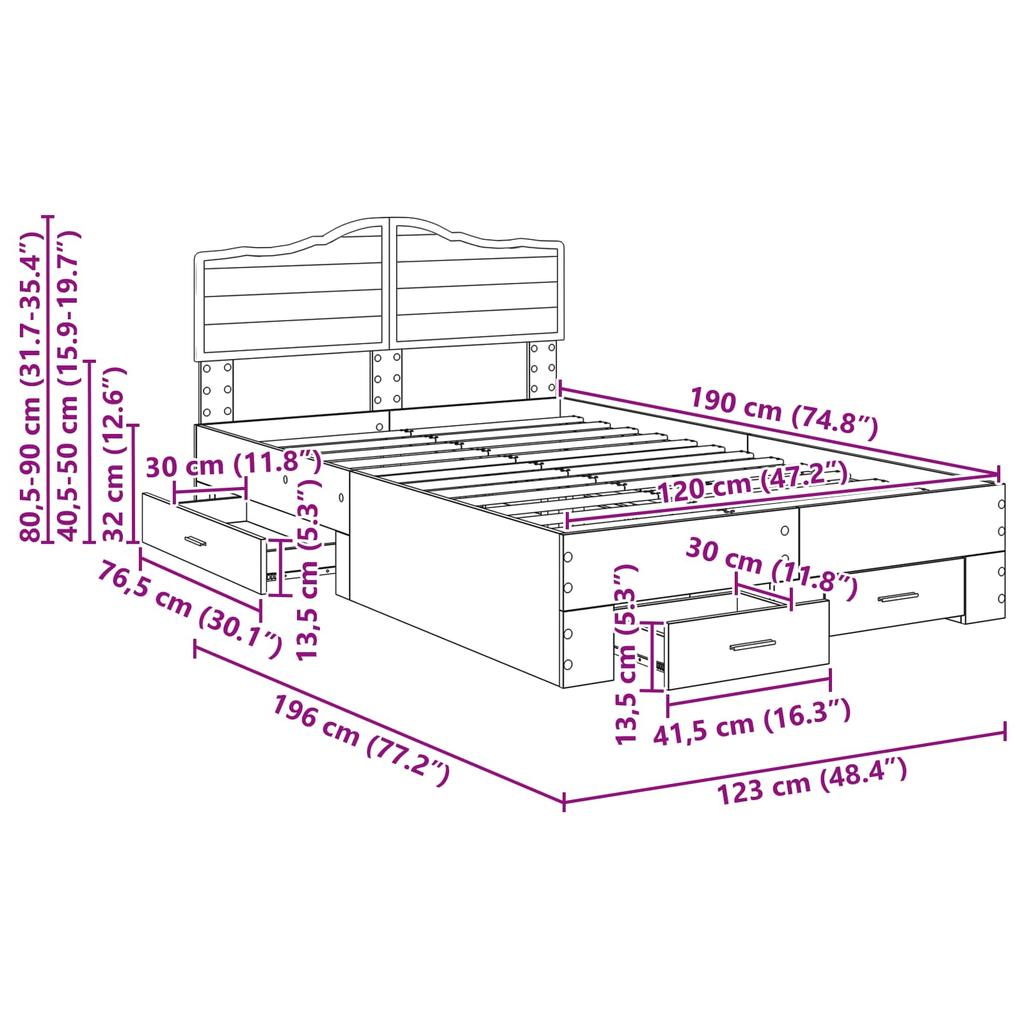 Smoked Oak Bed Frame 120 x 190 cm Particleboard