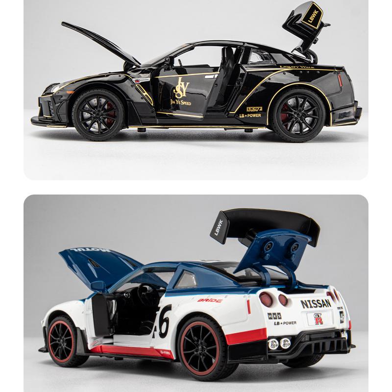 1/24 Scale Nissan GTR Diecast Car Model Toy, Pull Back Toy Vehicle with Sound and Light for Kids Toddler Boys Girls Gift Collection