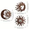 Wrought Iron Sun Wall Art 3 Pieces, Silhouette Sunburst Sculpture, Metal Hanging Decor for Living Room Bedroom