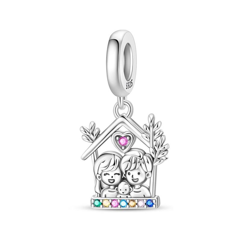 Family Series 925 Sterling Silver Parents Sisters Charms Love Bead Pendant Fit Original Charm Bracelets Women DIY Jewelry Gift