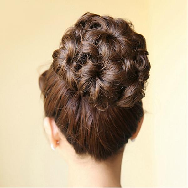 Welliges, lockiges Kunsthaar, Dutt-Abdeckung, Haarteil, Clip, Perücke, Haargummi, Haarverlängerungen