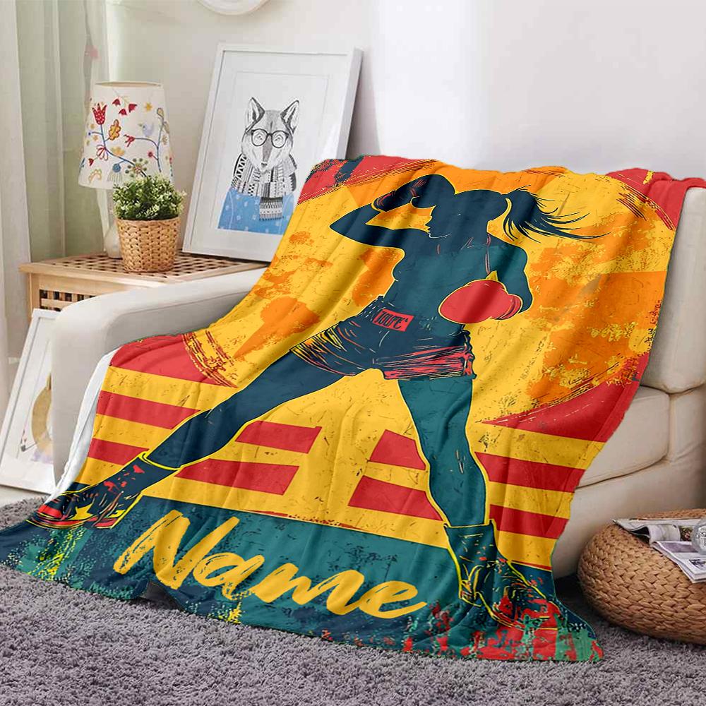 Custom Name boxing Theme Printed Blanket - Perfect for Couch, Bed, Travel & Outdoor Use | Machine Washable, Cozy & Durable.