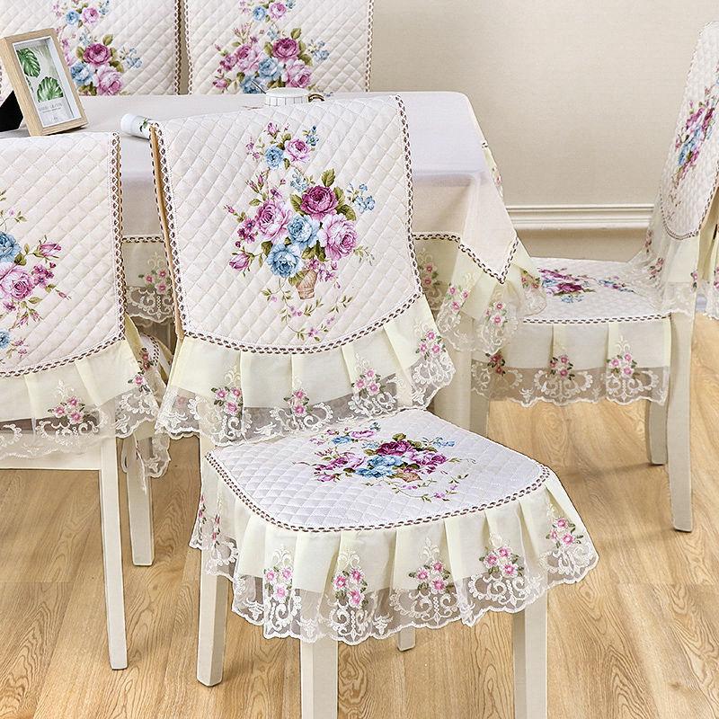 1pcs European Style Countryside Embroidery Dining Chair Covers Quilted Anti Slip Lace Ruffle Edge Chair Cushion Home Restaurant Fabric Decoration