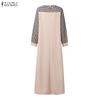 ZANZEA Women Casual Round Neck Loose Long Sleeve Print Dress Muslim