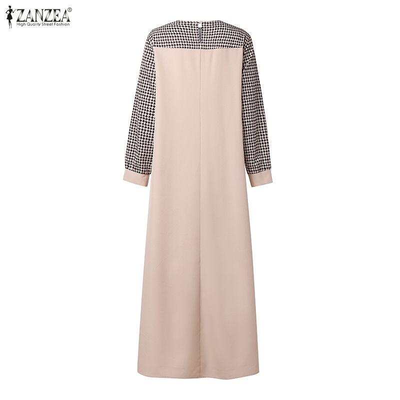 ZANZEA Women Casual Round Neck Loose Long Sleeve Print Dress Muslim