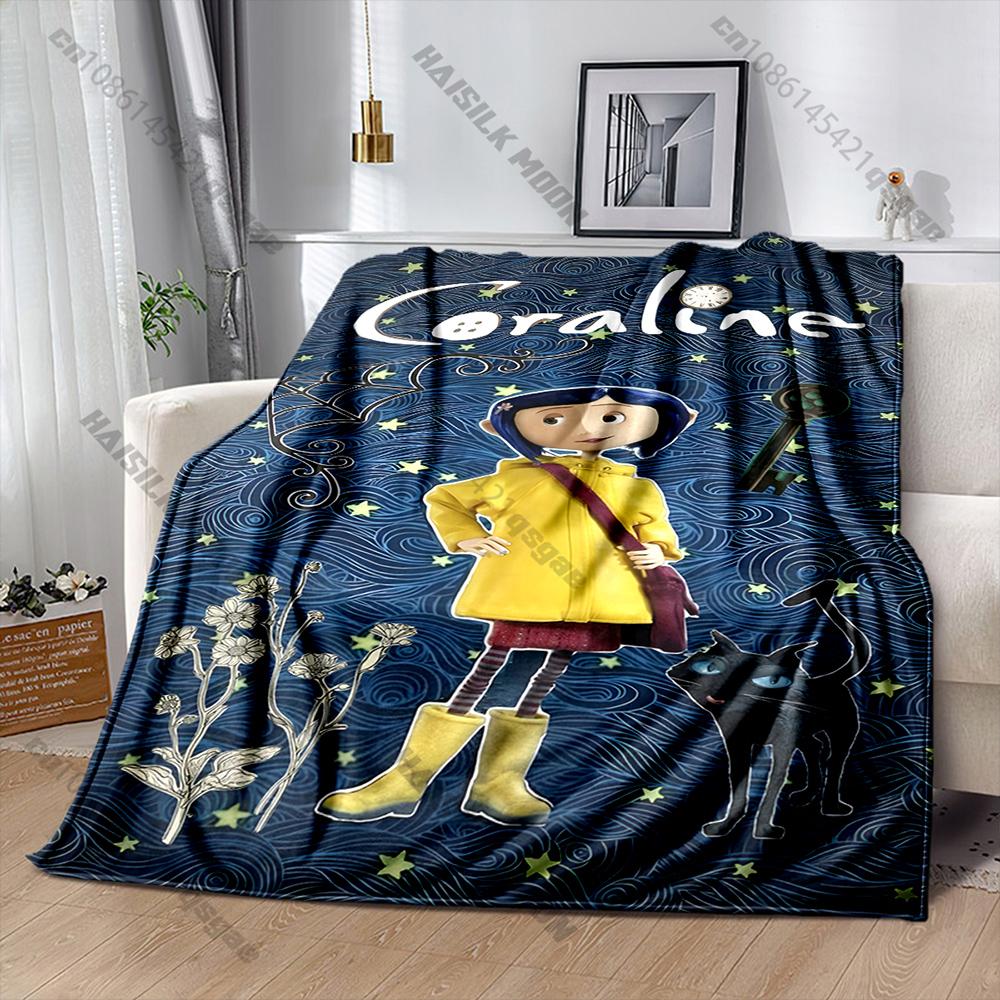 17 Styles Cartoon Soft Flannel Fluffy Throw Camping Blanket with C-C0raline Printed for Children Sofa Thin Blanket Fashion Gift