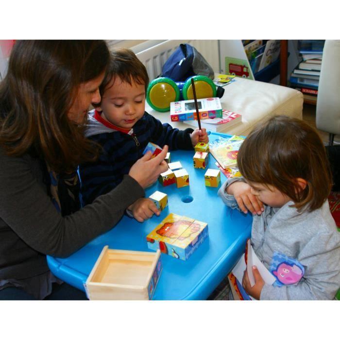 Blocs en bois pour Puzzles - 9 cubes en bois représentant la faune sauvage - Livré dans une boîte en bois