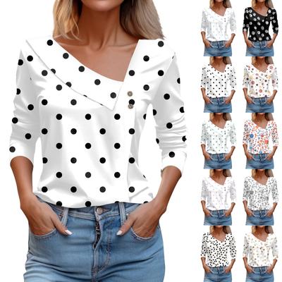 Women Tops  Long Sleeve V Neck Loose Shirts Plaid Print Asymmetric Button Blouses Business Casual Tunic