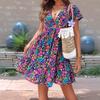 A Short-sleeved Dress with Printed and Floral Patterns for Spring and Summer Women's Wear