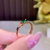 Rectangle Chamfered Imitation Emerald Treasure Ring Women'S Small Rose Gold-Plated Ring