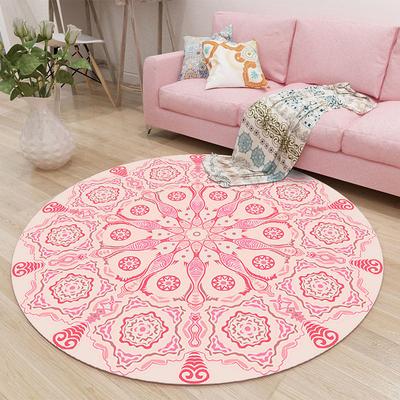 Pink Theme Round Carpet Boho Ethnic Style Living Room Decor Rug Flower Geometric Design Interior Artistic Decorative Floor Mat