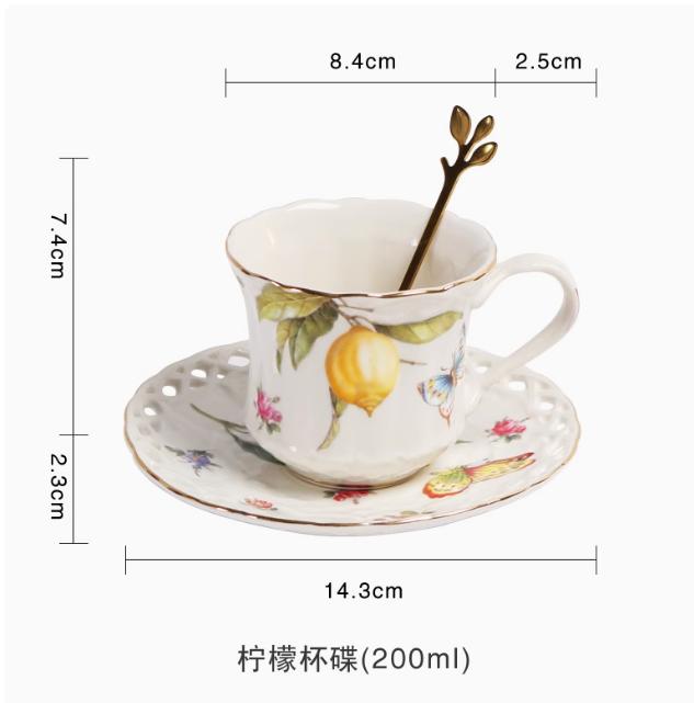 Citronové šálky na espresso, elegantní čajová sada v evropském stylu, sada šálků a podšálků na evropský čaj, keramický hrnek, sada šálků na kávu, dezertní talíř 1 ks