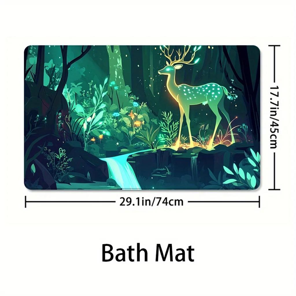 4pcs Enchanting Forest Deer High Quality Shower Curtain and Non-Slip Bath Mat Set - Elegant and Stylish Bathroom Decor Exqu