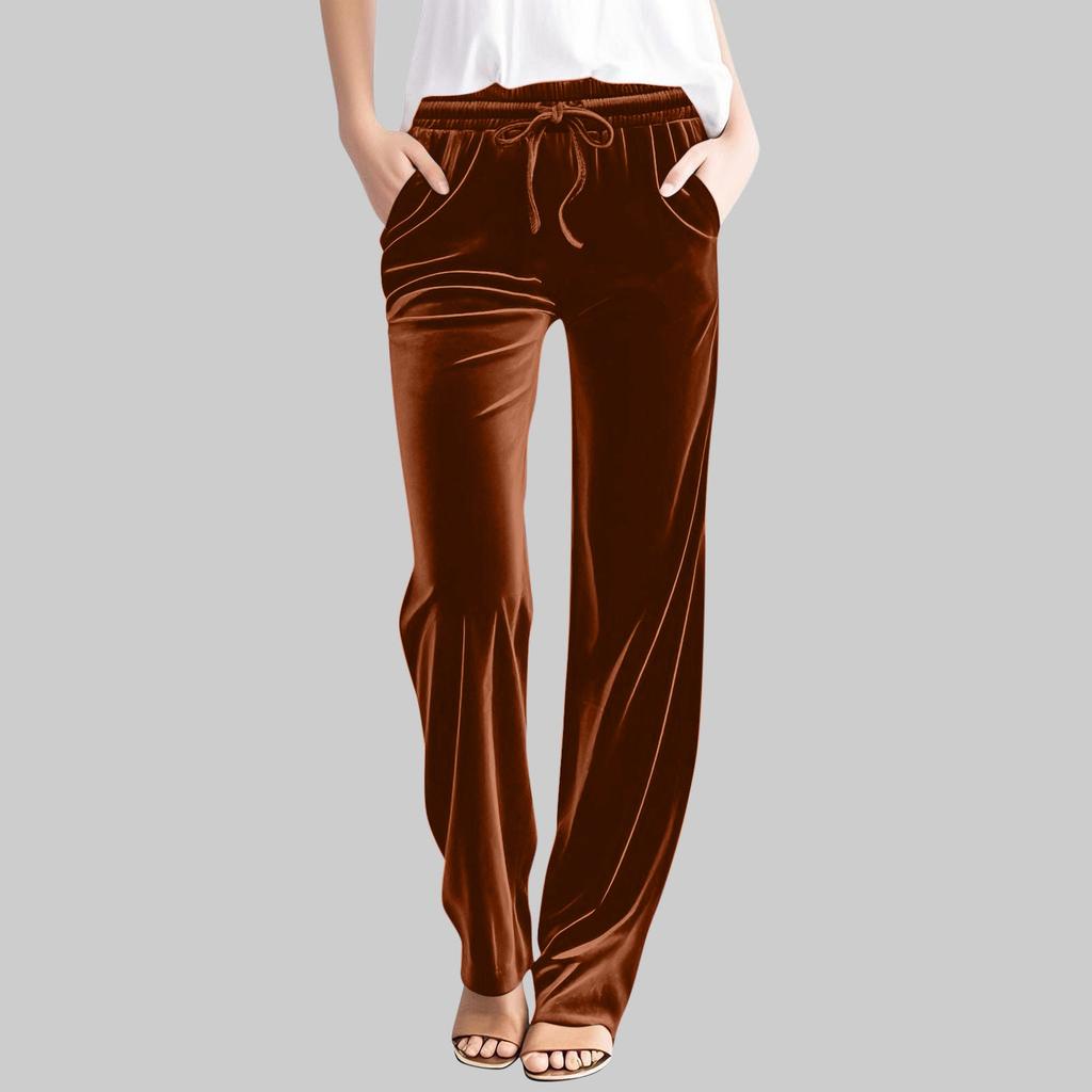 Women's Casual Solid-Color Pants High-Waisted Drawstring Trousers
