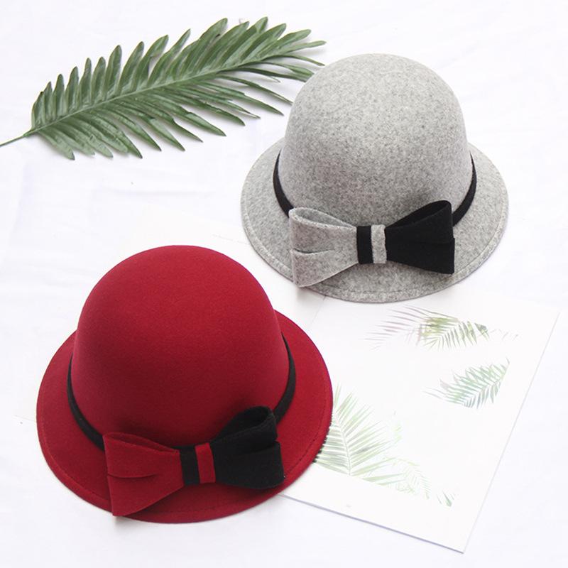 Autumn and Winter Women's Wool Hat Two-color Big Bow Basin Hat Elegant Temperament Felt Hat Top Hat
