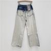 Gerade beschichtete Jeans Damen Herbst Neu High Street Tie-Dye Hohe Taille und Dünnes Weites Bein Bodenlange Hose Trendige Marke