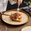 Kiln Changes Keramik Braun Flacher Teller Retro Dessert Kuchenteller Steakteller Sashimi Sushi Teller Restaurant Kreatives Geschirr