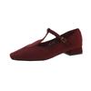 French small square head retro thick heel suede single shoes women's autumn design buckle Mary Jane shoes