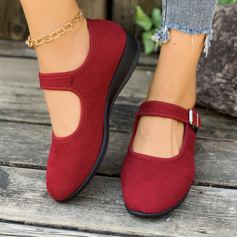 Large size hollow buckle low heel single shoes women's new cloth ballet shallow beanie shoes
