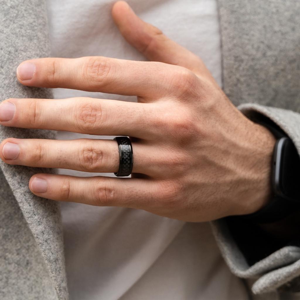Fashion 8mm Men's Stainless Steel Ring Inlay Black Carbon Fiber Ring Wedding Engagement Jewelry Anniversary Gifts Drop Shipping