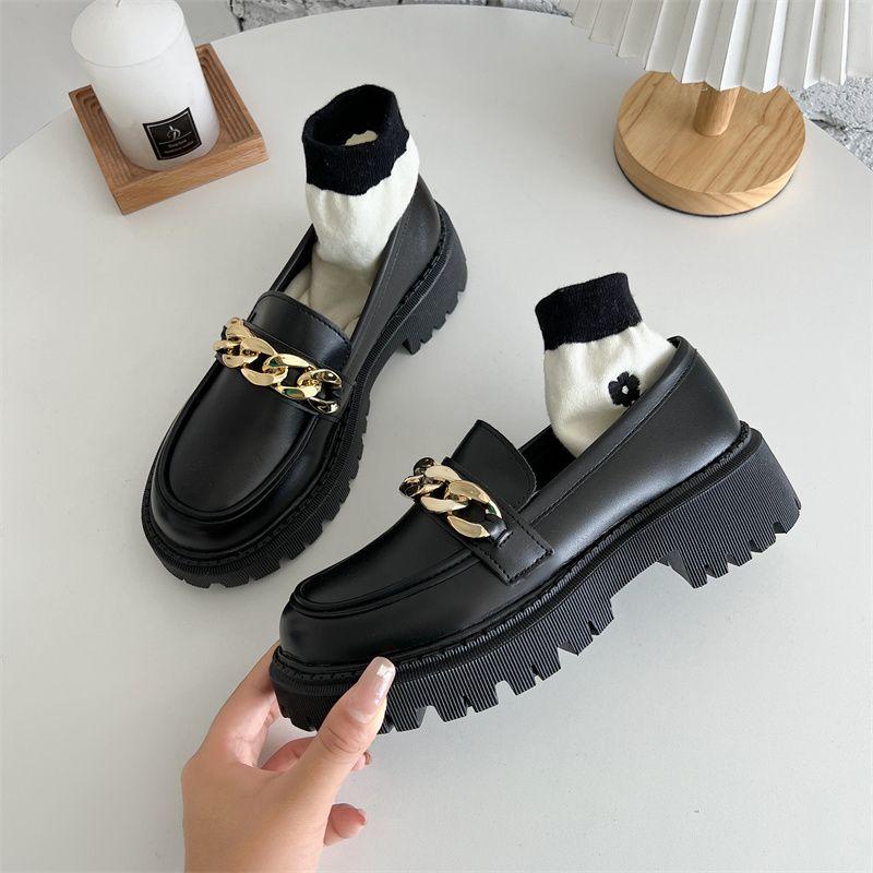 Boty Mary Jane Pro ženu Lodičky Lolita Platforma Dámské Mokasíny Vintage Pevná kůže Slip On Kovová přezka Boty Oxford