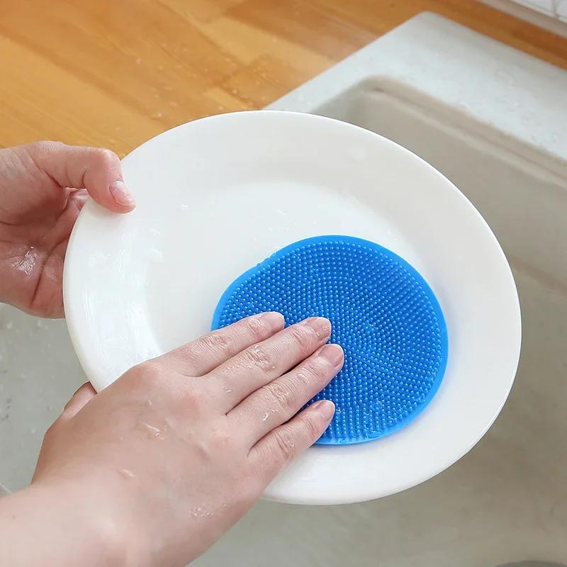 

1PCS Silicone Dish Washing Brush Pot Pan Sponge Scrubber Silicone Scouring Pad Fruit Pot Pan Wash Brushes Kitchen Cleaning Tool жовтий
