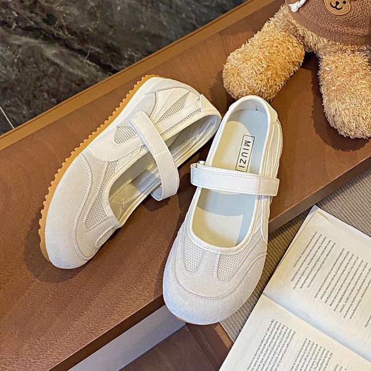 

Shallow single shoes women s skirt 2025 new summer fashion Velcro mesh breathable inner height increase Mary Jane shoes 40 бежевый